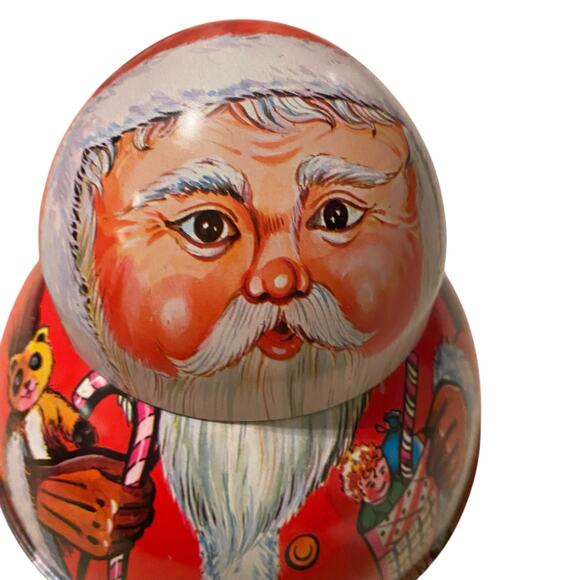 Vintage Roll Poly Santa Metal Tin Tobacco Candy Hong Kong St Nick Christmas Deco - Picture 4 of 14